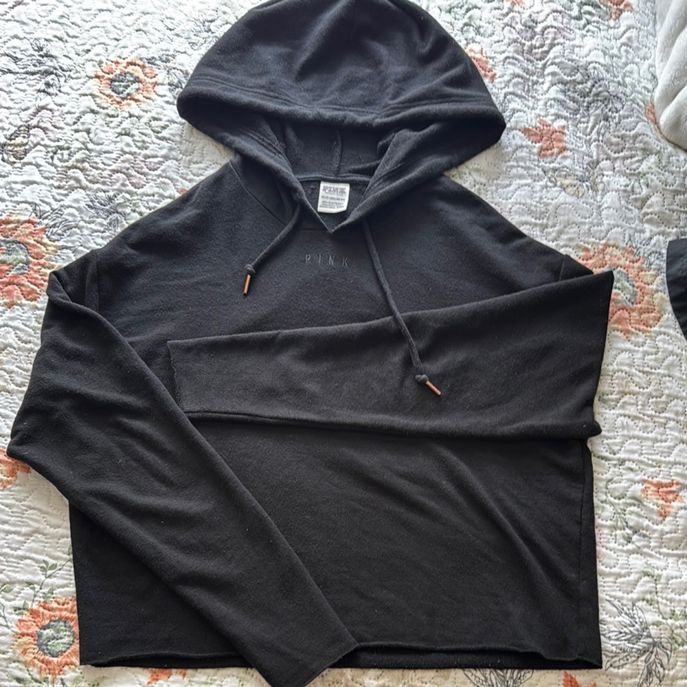 PINK Victoria's Secret Black Cropped Hoodie Sweatshirt